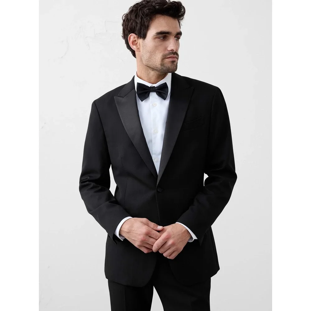 Banana Republic Black Wool Tuxedo Jacket 44R Slim Fit Italian Fabric NWT $550